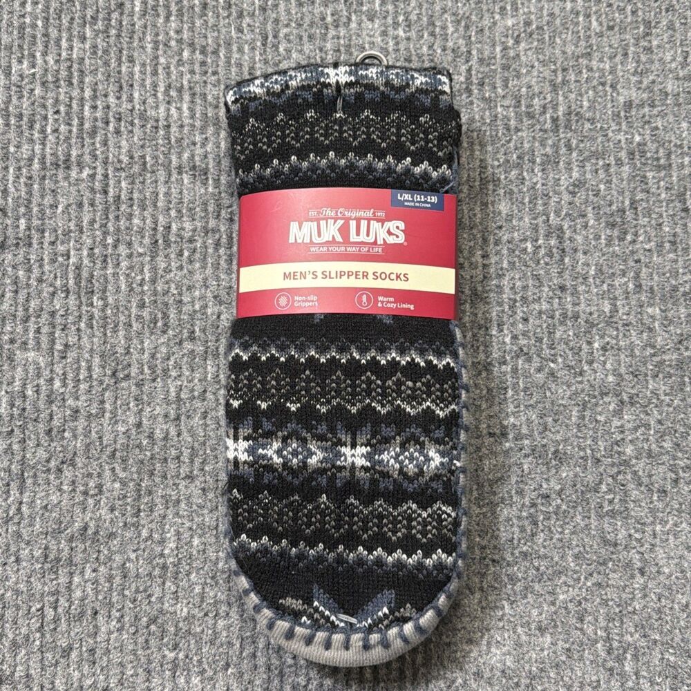 MUK LUKS Mens Slipper Socks L/XL Shoe Size 11/13 Non-Slip Warm Comfortable NEW